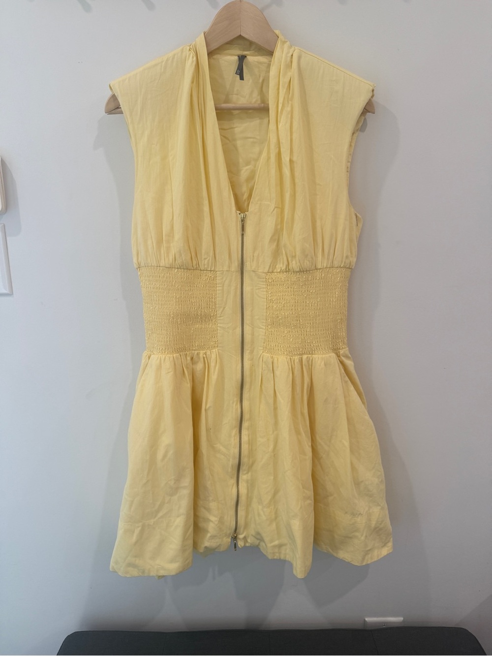 Anthropologie Tommie Dress Size M Pale Yellow Zip Front Cotton Mini Dress Pickle - Picture 3 of 7